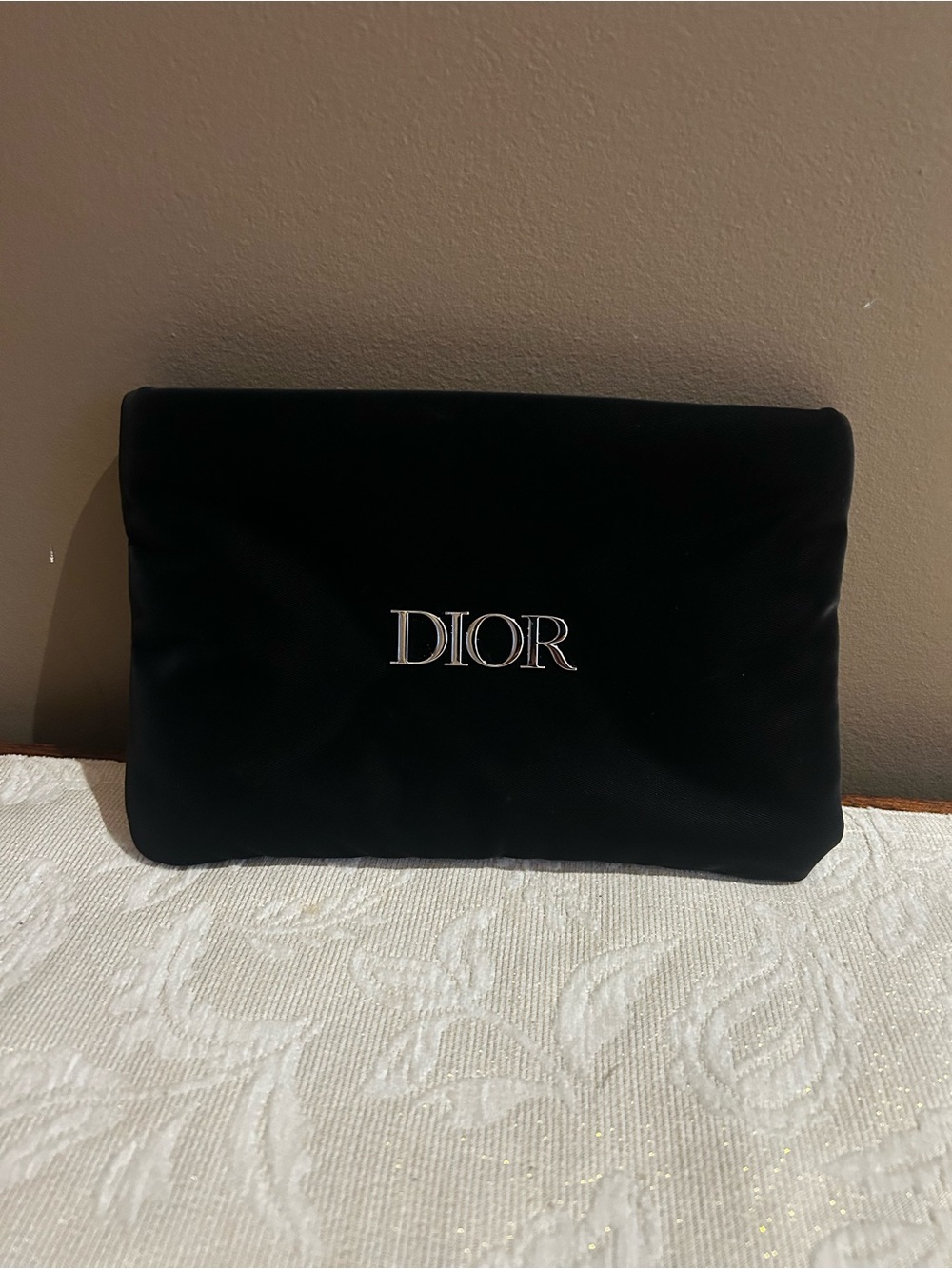 Dior Black Velvet Clutch with Silver Logo